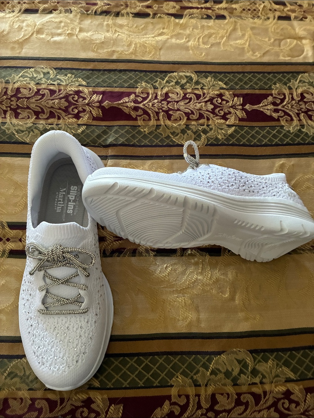 Skechers White Knit Lace-Up Slip-On Women's Sneakers